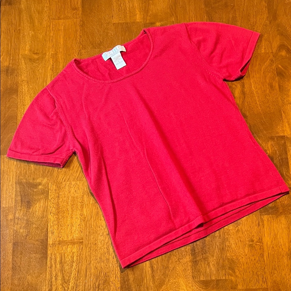 Petite Sophisticate 100% Cotton Red Knit Tee Size Small